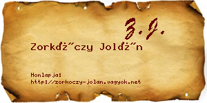 Zorkóczy Jolán névjegykártya